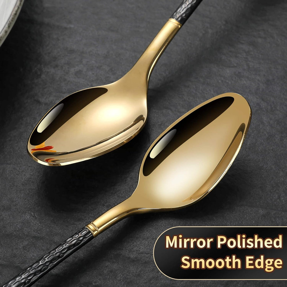Hammered Black Gold Silverware Set for 8,Stainless Steel 40-Piece Modern Cutlery Set,Mirror Polished Heavy Duty Flatware Set Utensil Set,Knives Spoons and Forks Set,Dishwasher Safe