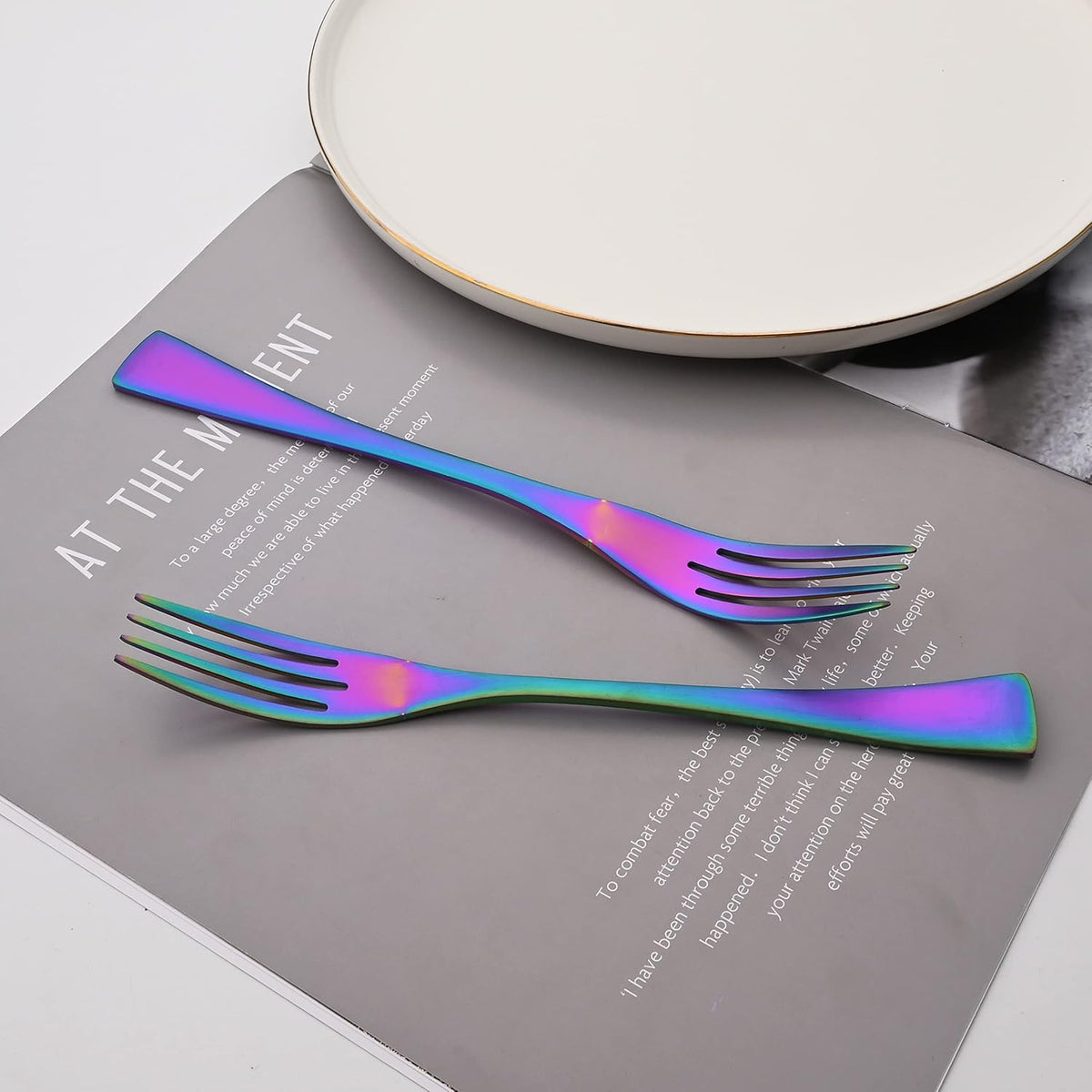 Luxury 18/10 Stainless Steel Matte Rainbow Colorful Cutlery Flatware Set - Utensil Set Steak Spoons and Forks Knife Silverware Set,Service for 4 (24-Piece)