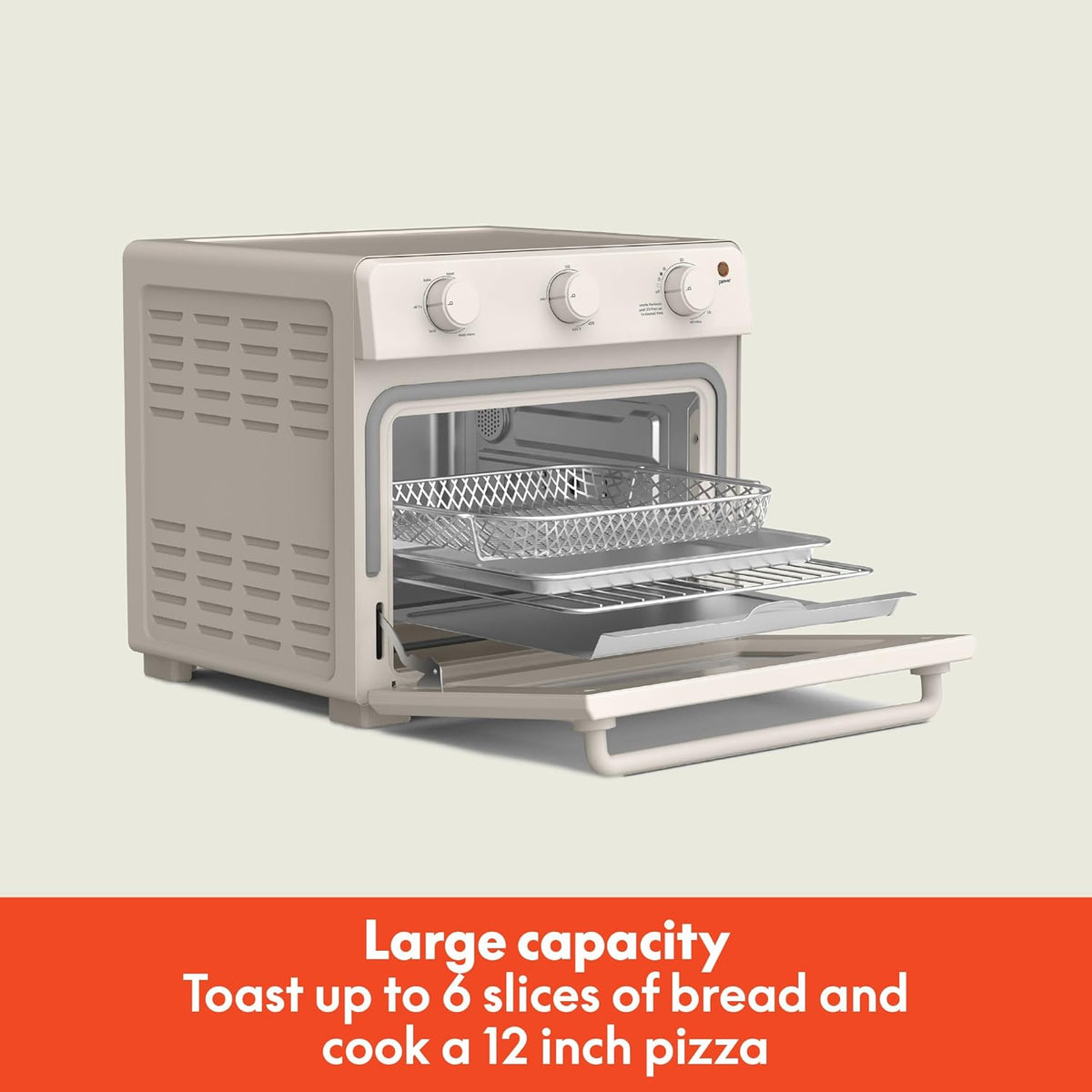 bella Air Fry Toaster Oven, 7 Preset Cooking Options, Dishwasher-Safe EverGood Coated Trays Included, 60-Minute Auto Shutoff w Audible Timer, Power Indicator Light, 1700 Watt, Oatmilk
