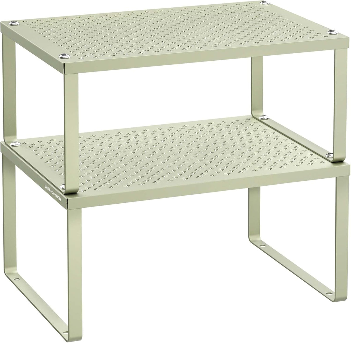 SONGMICS Spice Racks, Set of 2 Metal Cabinet Shelf Organizers, Countertop Organizers, Shelf Risers, Stackable, Expandable, Sage Green UKCS001C01