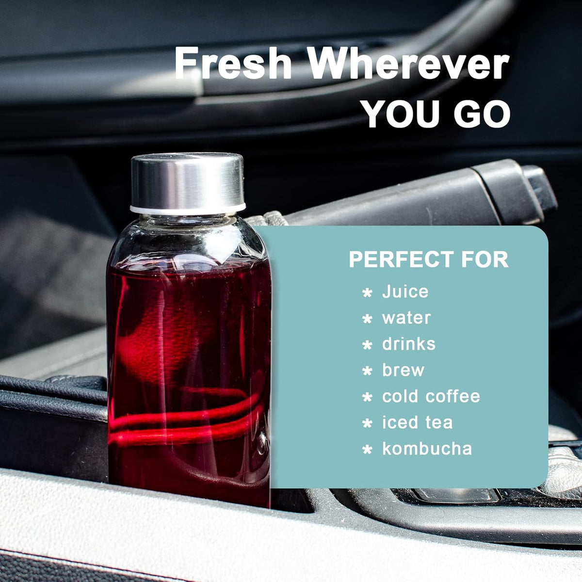 Clear Glass Bottles with Lids 18 oz, Reusable Glass Water Bottles with Stainless Steel Cap for Juicing,Refrigerator,100% Leak Proof, BPA Free, Juice Water Bottle Set of 12