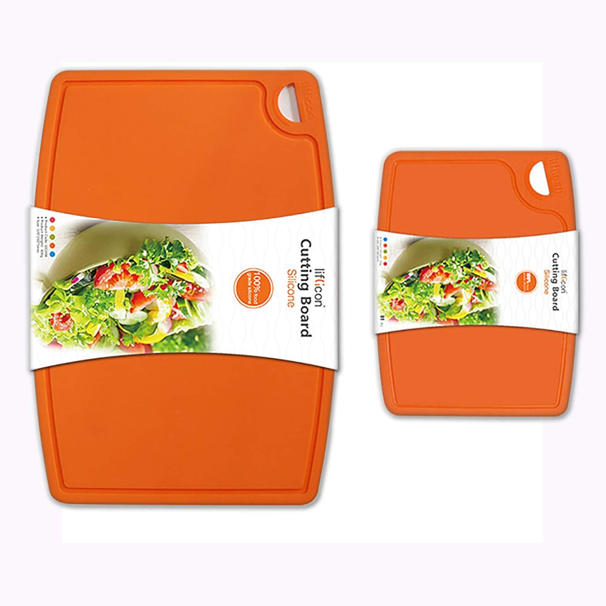Thick Silicone Cutting Boards for Kitchen Silicone Chopping Boards/Mats Set of 2 Extra Large14.6''x10.43'', Mini 9.1”x7.1” Non-slip Deep Drip Juice Groove, Dishwasher Safe-Orange