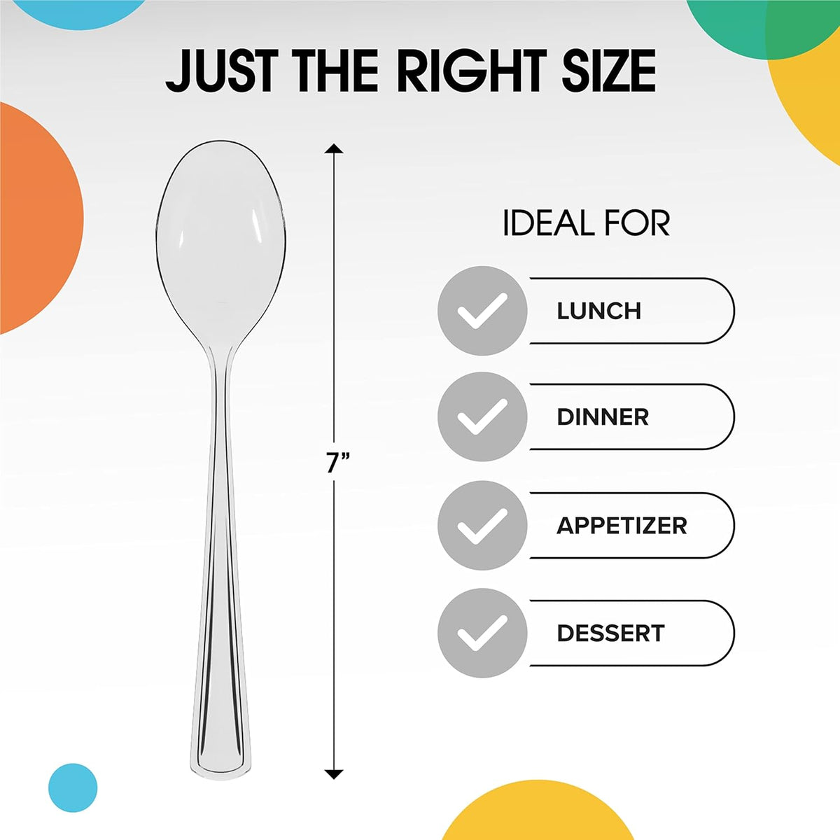Party Solids Heavy Duty Plastic Spoons - 200 Pcs Clear Disposable Flatware