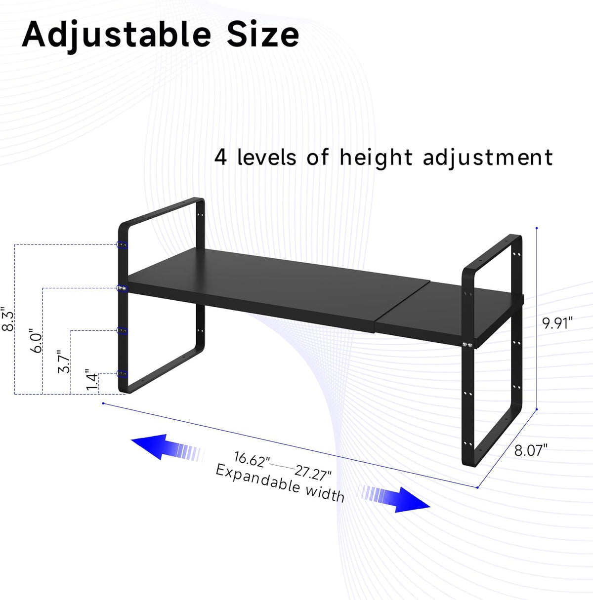 Expandable Cabinet Shelf Organizer, Stackable Kitchen Pantry Counter Storage, Adjustable Cupboard Stand Rack Risers Spice Organization Heavy Duty Black Small 3 Pack