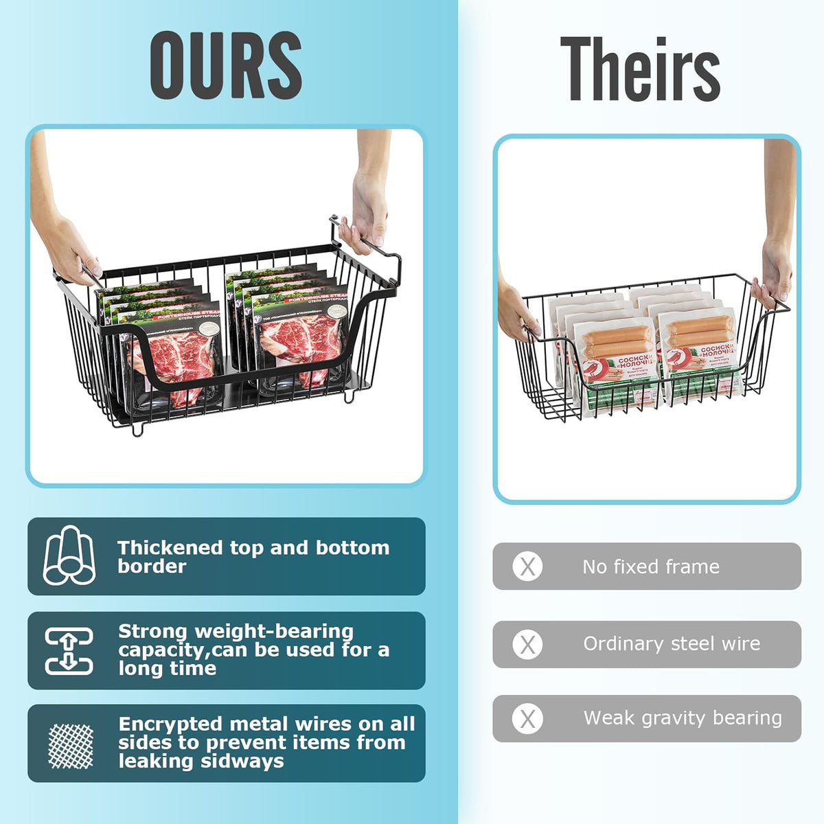 4 Pcs Stackable Wire Baskets for Pantry Organizers and Storage,Vegetable Fruit Basket for Countertop,Kitchen Storage Metal Baskets,Produce Potato Onion Storage Bin,Black