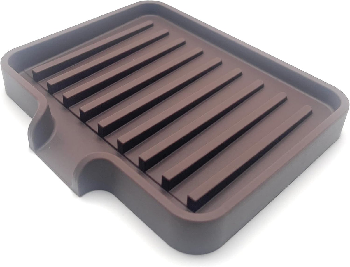 Happitasa Silicone Soap Dish Tray and Sponge Holder with Drain Chute, Pack of 2 | Bathroom and Kitchen Sink Organizer Caddy (Dark Chocolate, 5.2"x4", 7.2 Ounces)