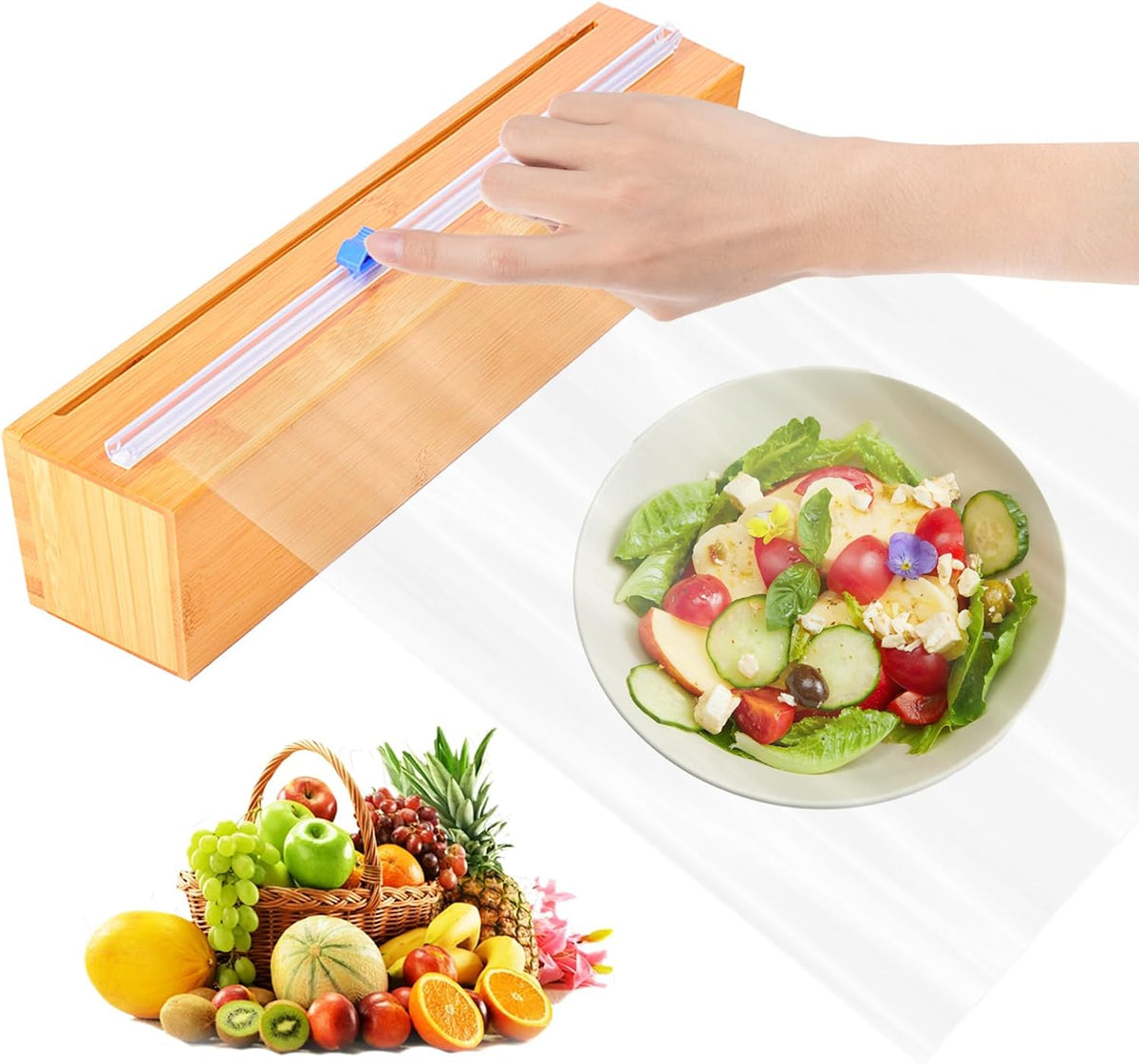 Plastic Wrap Dispenser with Cutter, Wrap Dispenser with Slide Cutter, for Aluminum Foil, Plastic Wrap and Wax Paper, Fits 12" Roll
