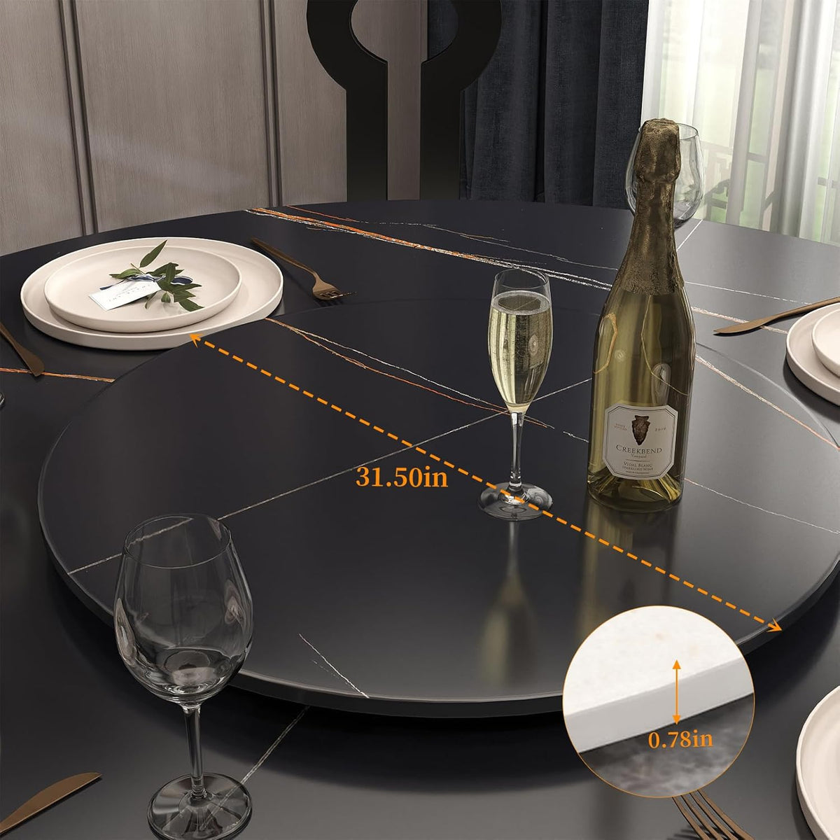 31.5" Lazy Susan for Table Top Sintered Stone Rotating Serving Tray for Dining Table, Kitchen Lazy Susan Organizer Spinning Rotating Food Server Party Centerpieces