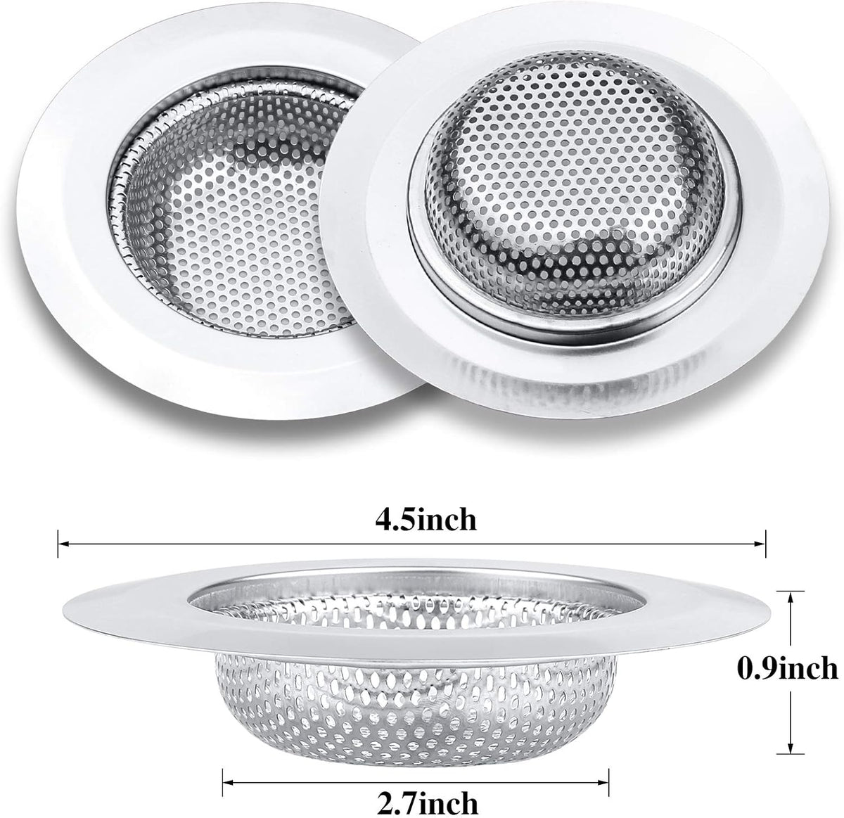 2 Pcs Kitchen Sink Strainer, Stainless Steel Drain Cover, Large Wide Rim 4.5" Diameter, Anti Clogging Basket Catcher, Dishwasher Safe