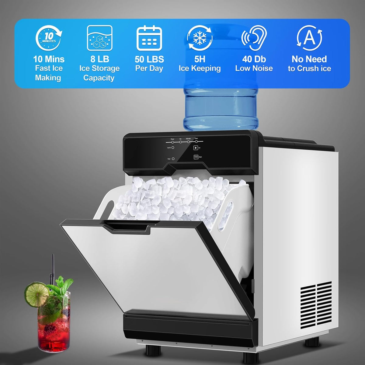 Nugget Ice Makers Countertop Soft Chewable Pellet Ice Machine with Auto-Cleaning Function, Ice/Water/Ice-Water Mix Mode, 50 Lbs/24H Portable Countertop Ice Makers for Home Party RV Camping