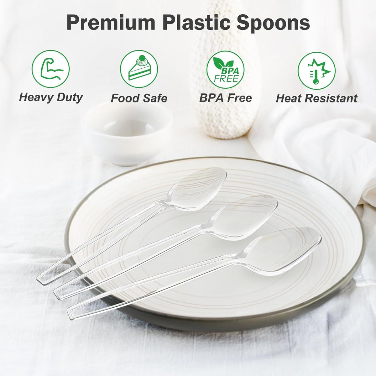 300 Count Clear Plastic Spoons Disposable, BPA-Free, Heat Resistant, Solid and Durable Disposable Spoons Heavy Duty Bulk, Premium Spoons plastic disposable for Party Supply