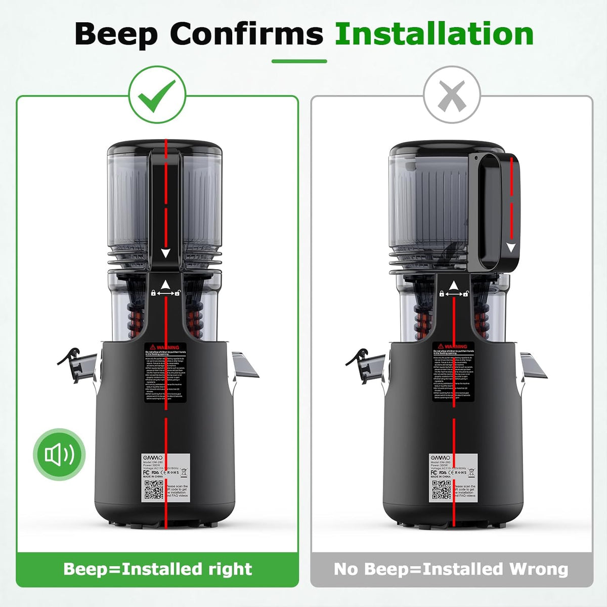 OMMO Cold Press Juicer Machines: 5.1" Wide Chute for Whole Fruits & Veggies, BPA Free Slow Juicer Easy Clean, Beep Alert, Slow Masticating Juicers for Moms/Families/Fitness/Juice Life/Healthy Living