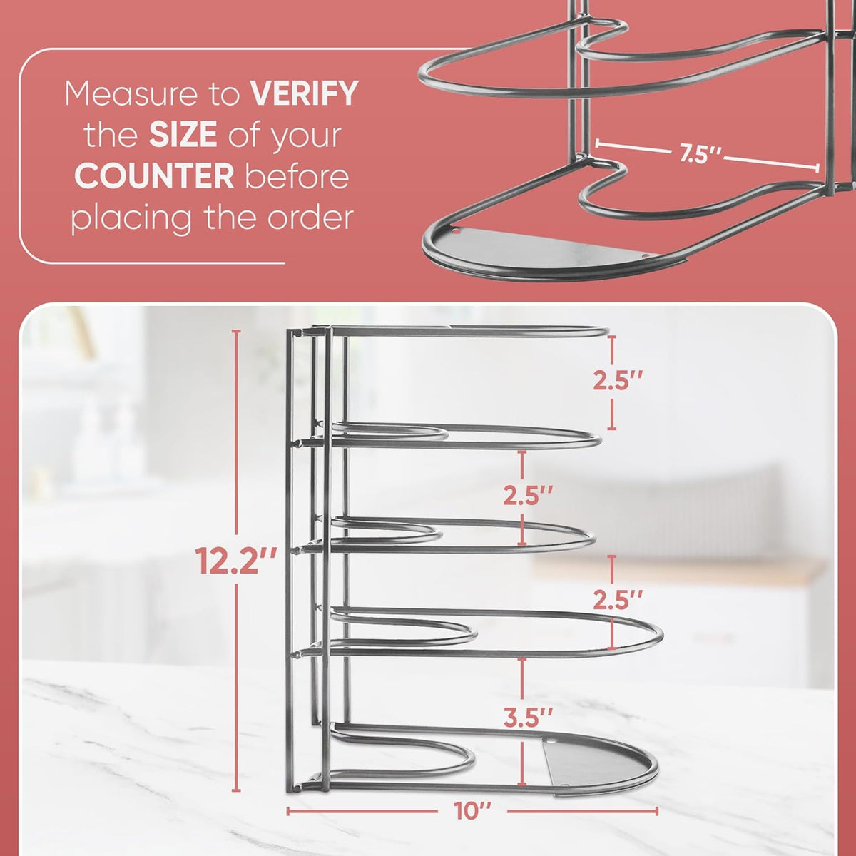 Heavy-Duty Pots and Pans Organizer | 5-Tier Cookware & Lid Storage Rack | Free-Standing or Wall-Mount | Kitchen Organizer for Cast Iron Skillets, Pots, Frying Pans, Lids | Chrome