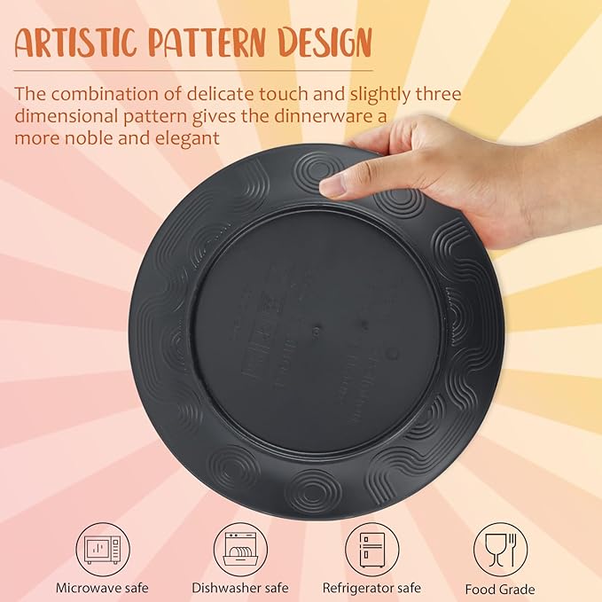 Kitchen Wheat Straw Dinnerware Set 40 PCS Dishes Sets for 8 Plastic Plates Reusable Dinner Plates Cereal Bowls Small Cups Dishwasher & Microwave Safe Unbreakable Dish Set for Picnic RV-Black
