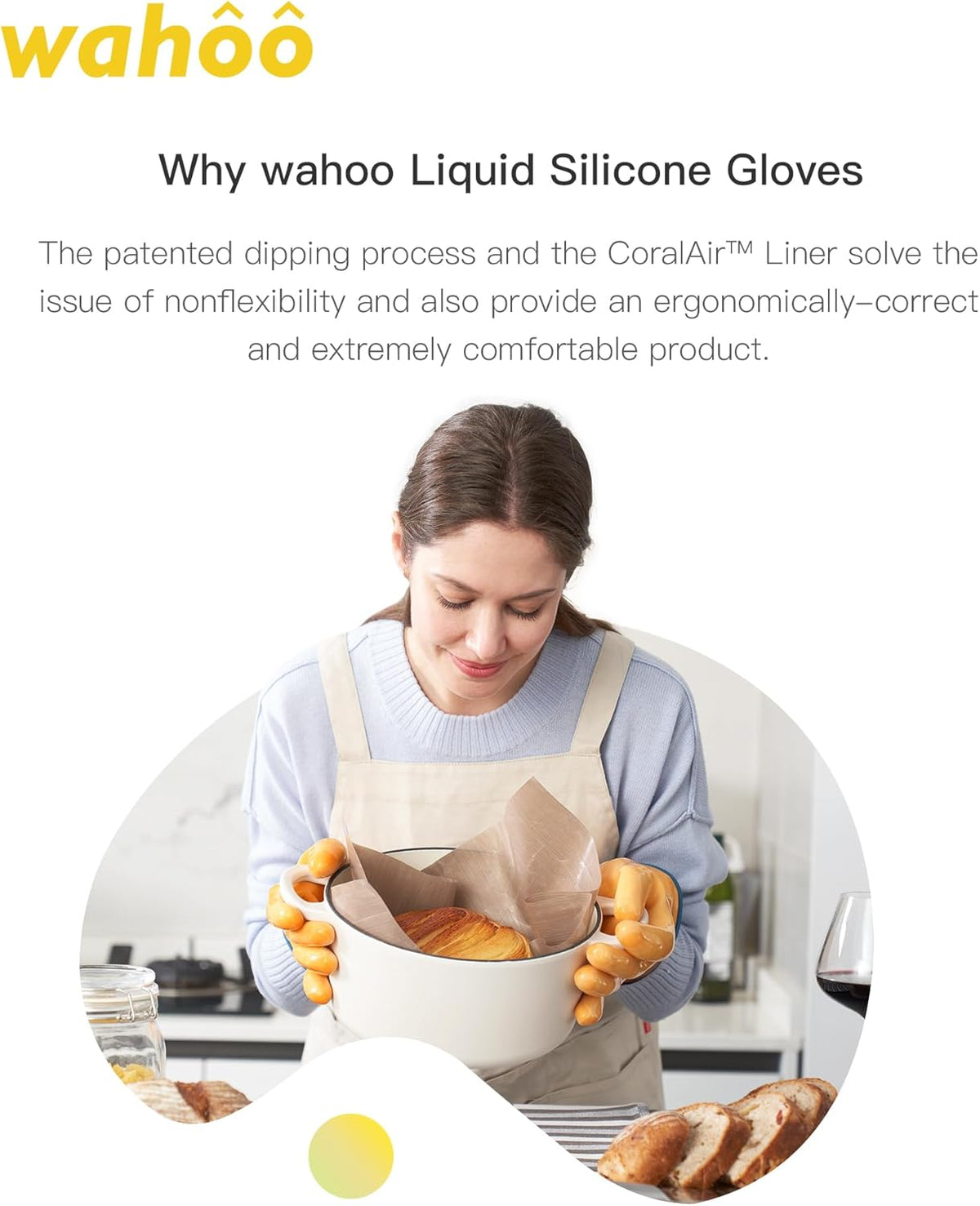 wahoo Professional Liquid Silicone Oven Mitts Gloves, Heat Resistant Gloves for Cooking, Baking, CoralAir Liner, 12 Inch, Yellow, XXL