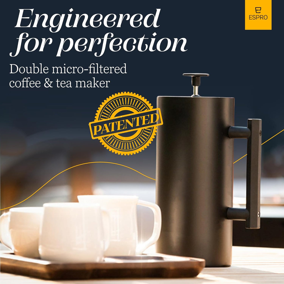 ESPRO P6 32 Ounces French Press Coffee Maker, Double Walled Stainless Steel Insulated, Matte Black