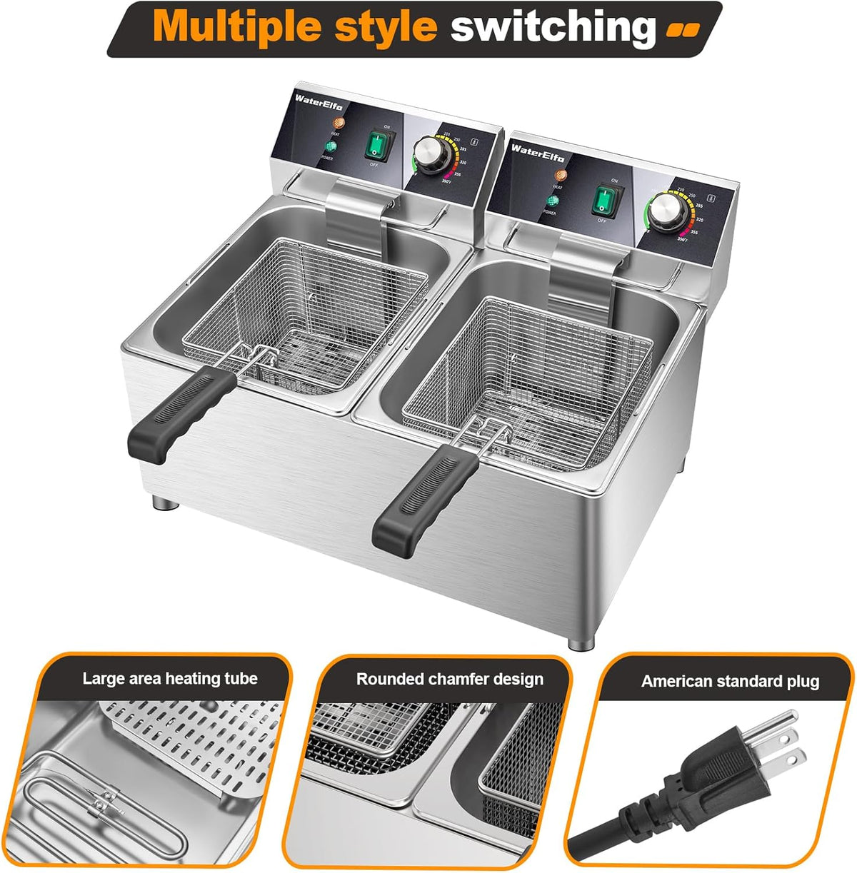electric turkey fryer Commercial deep fryer with basket 3600W27.4QT with timer26L deepen deep fryer Variable twin cylinder 13.7QT*2 Rapid heating