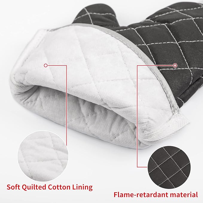 ARCLIBER Oven Mitts Heat Fire Resistant Oven Mitts 425 ° F, Quilted Terry Cloth Cotton Soft Lining Oven Gloves, Extra Long Kitchen Mittens for Cooking Baking