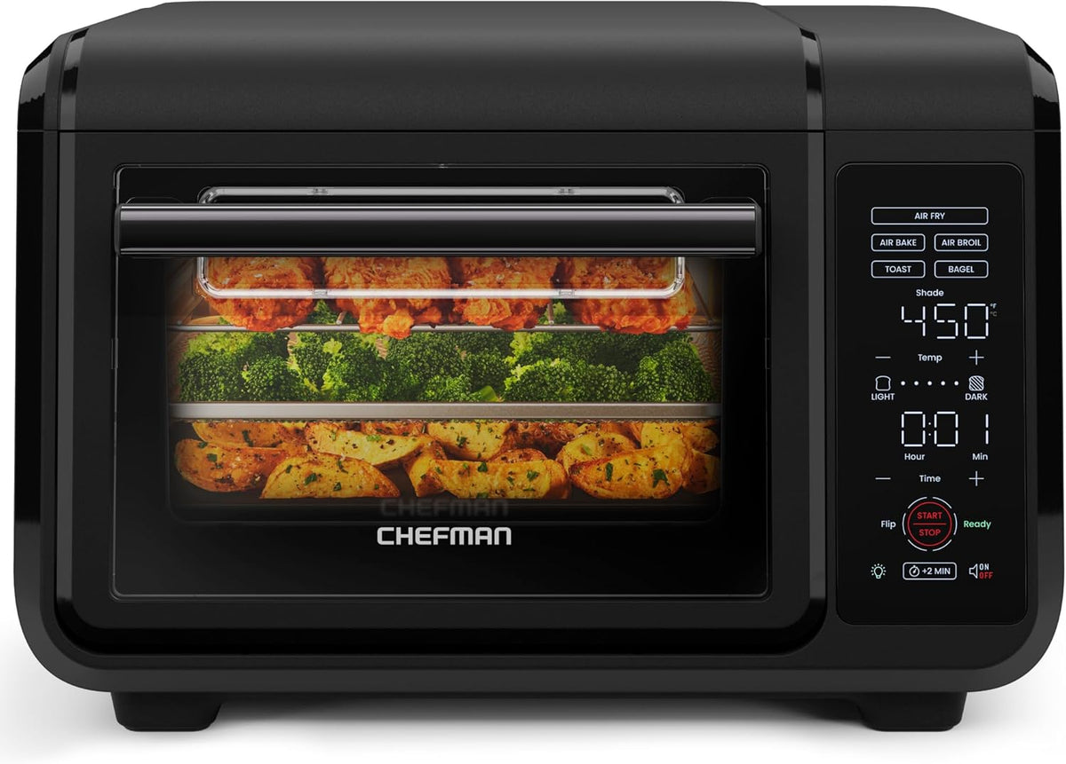 Chefman Air Fryer Toaster Oven Combo, 15 Qt. Countertop Oven for Quick & Healthy Meals, Bake, Broil, Air Fry, Toast, and Bagel Functions, 450°F Max Temp, 4 Slice Toaster Oven Air Fryer Combo – Black