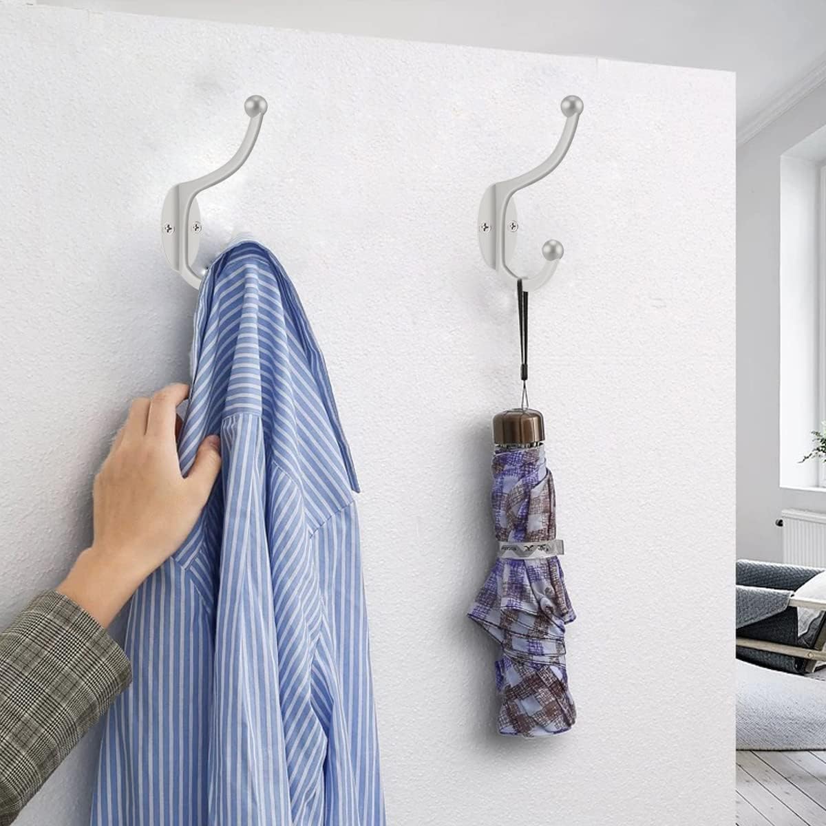 ZEYU Wall Hooks, 20Pcs Coat Hooks Hardware Towel Hooks for Hanging Coats Double No Rust Black Robe Hooks Wall Mounted with Screws for Key, Towel, Bags, Cup, Hat