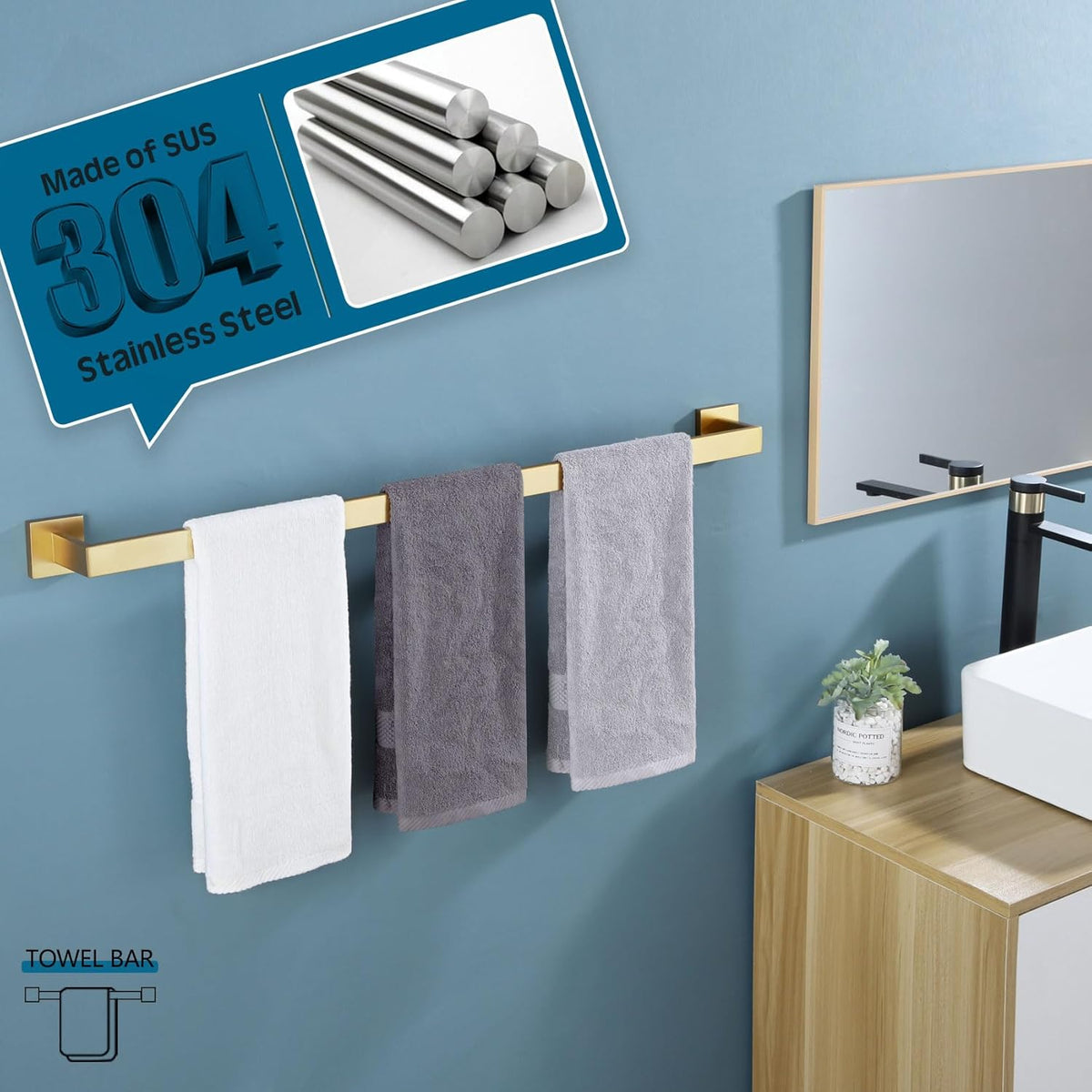 KOKOSIRI 32 Inch Gold Bath Towel Bar Bathroom Towel Rack Towel Holder Shower Hand Towel Hanger,Total Length 33.3 Inch, Brushed Gold, B4003BG-L32