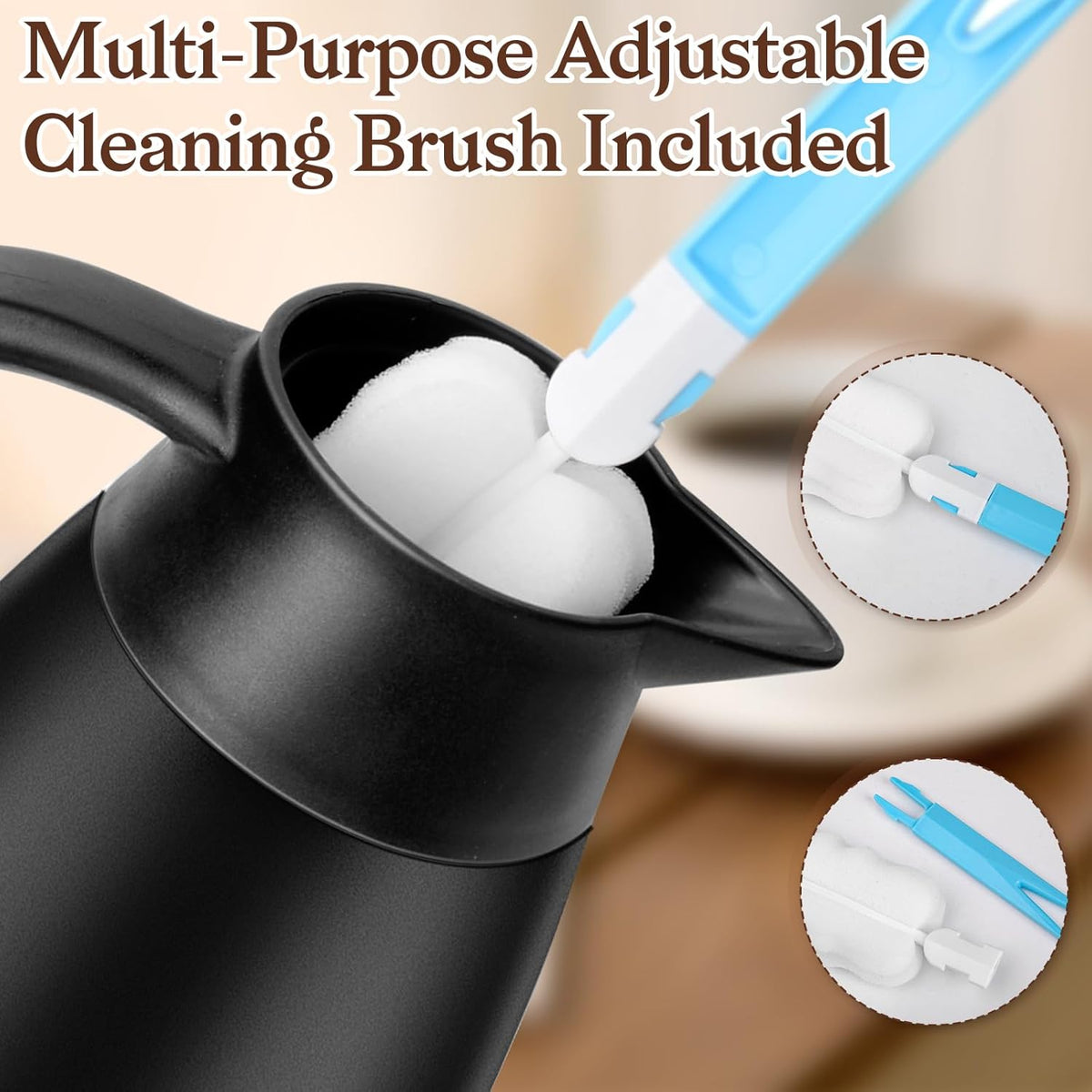 1 PCS 68 OZ Thermal Coffee Carafe, Insulated Stainless Steel Coffee Carafe Double Walled Vacuum Thermal Pot Flask with Brushes Thermos for Keeping Hot Coffee Tea Home and Office (Black)