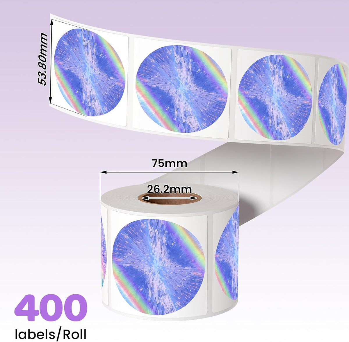 2 Inch Round Laser Rainbow Thermal Label, Waterproof and Self-Adhesive Thermal Printer Labels for Gift Wrapping, Custom Logo Design, Thanks Card, Name & Price Tag, 400 Labels/Roll