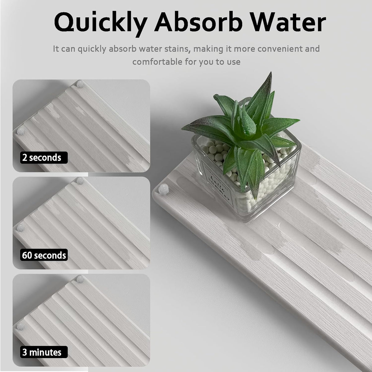 2 PCS Water Absorbing Stone Trays for Bathroom Counter, Fast-Drying Faucet Mat for Kitchen Sink, Diatomite Sink Caddy, Hand Soap Holder with Anti-Skid Feet (9.5" x 4.7" White)