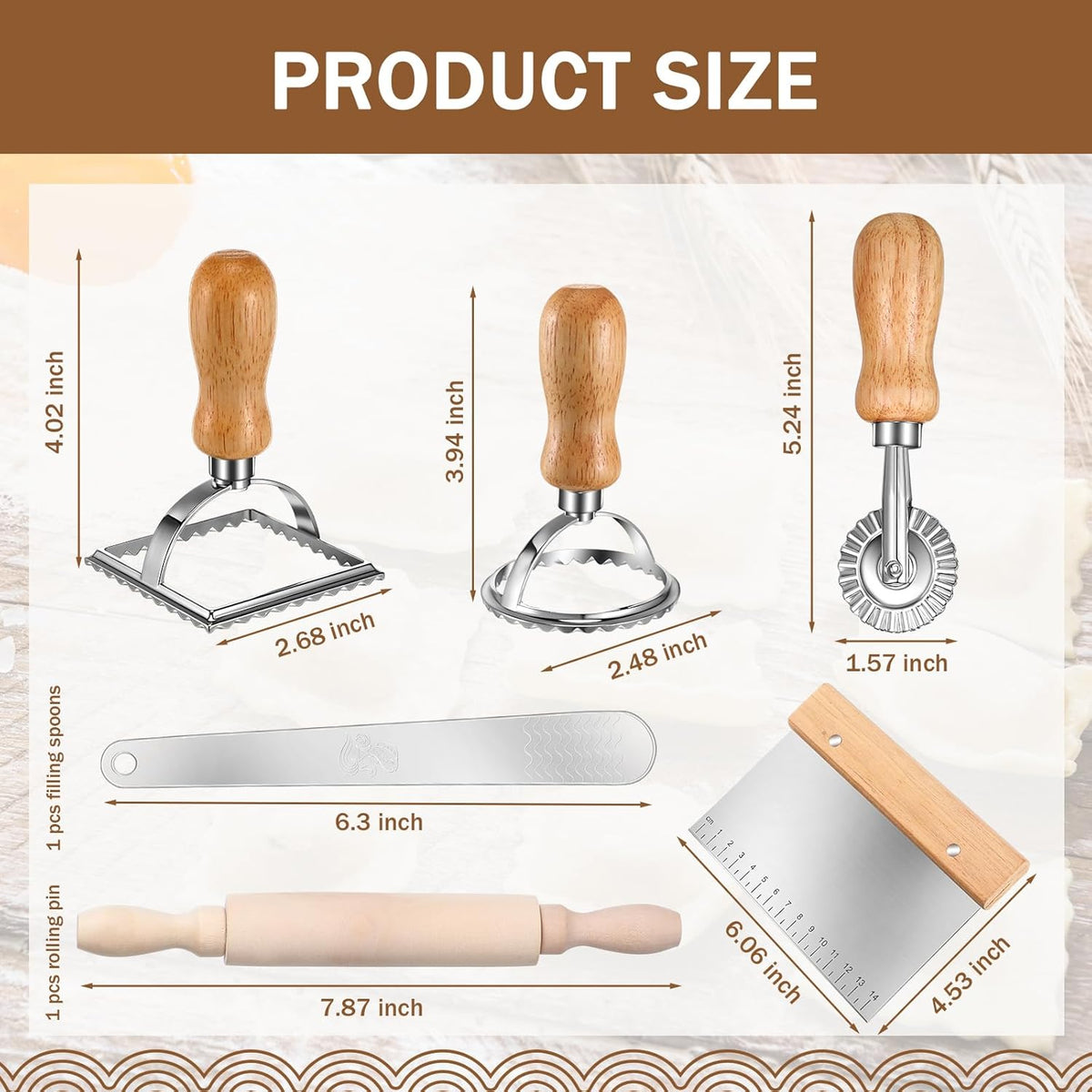 Baderke 9 Pcs Pasta Making Tool Set Include 1 Bamboo Drying Rack 1 Ravioli Press 1 Gnocchi Board 1 Cutter 1 Rolling Pin 1 Filling Spoon 3 Ravioli Stamp for Pasta Maker