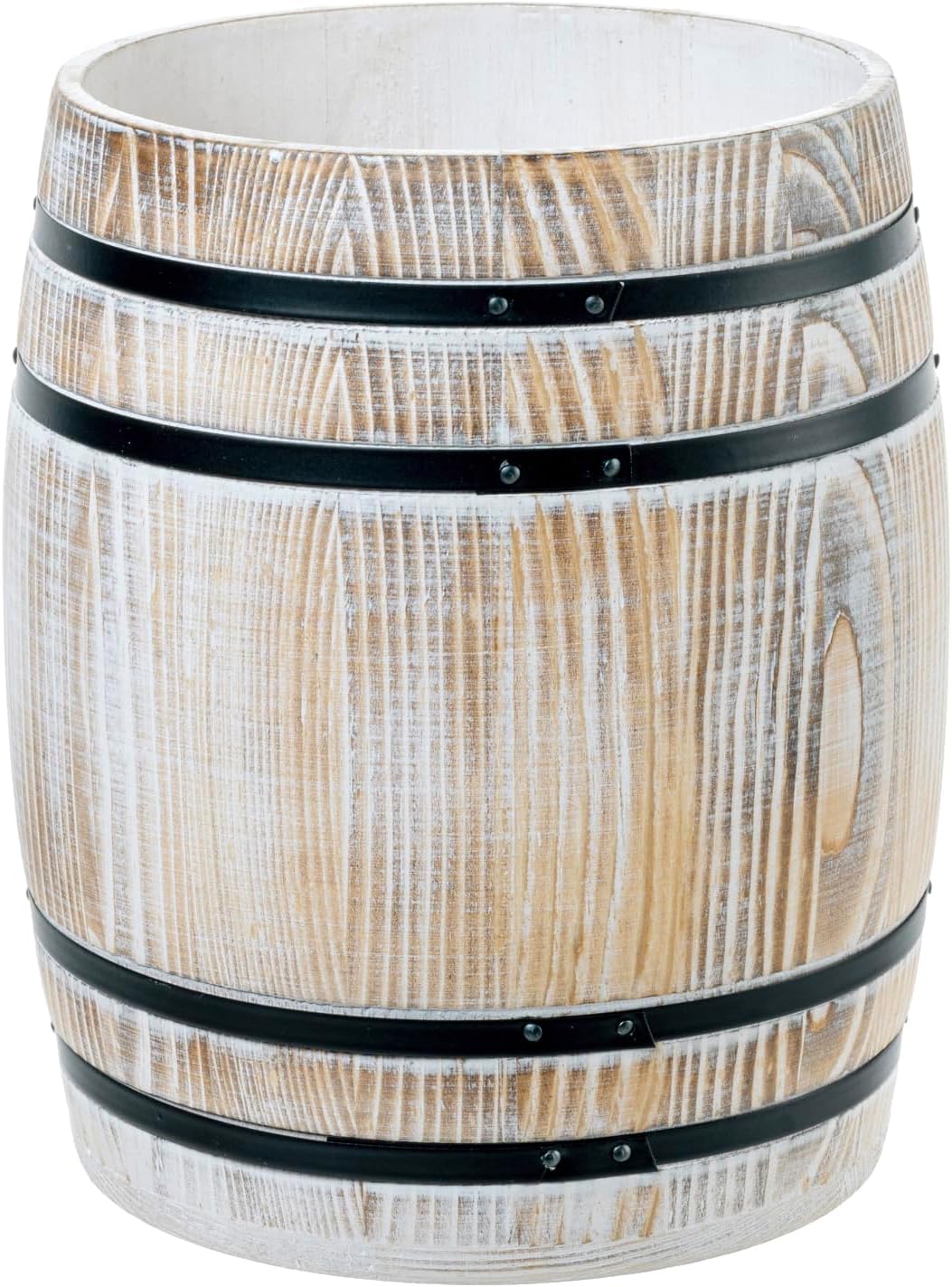 MyGift Wine Barrel Design Kitchen Utensil Holder Crock, Vintage White Washed Solid Wood Cooking Utensils Organizer