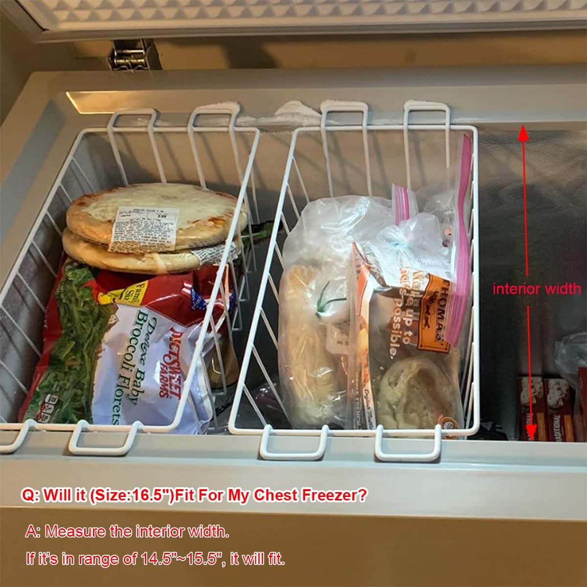 Orgneas Chest Freezer Baskets, 16.5" Freezer Organizer Bins Deep Freezer Storage Bins Metal Wire Baskets with Hanging Handles 4Pcs
