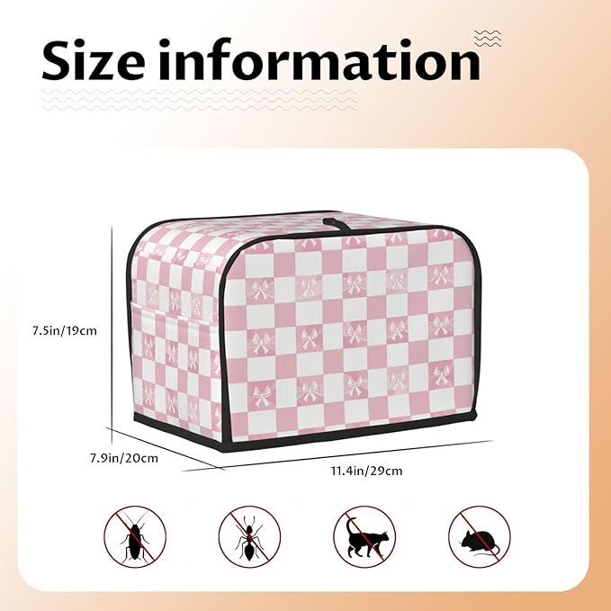 Toaster Cover 2 Slice Pink Check Bow Pattern Kitchen Small Appliance Covers with Pockets Dust and Fingerprint Protection
