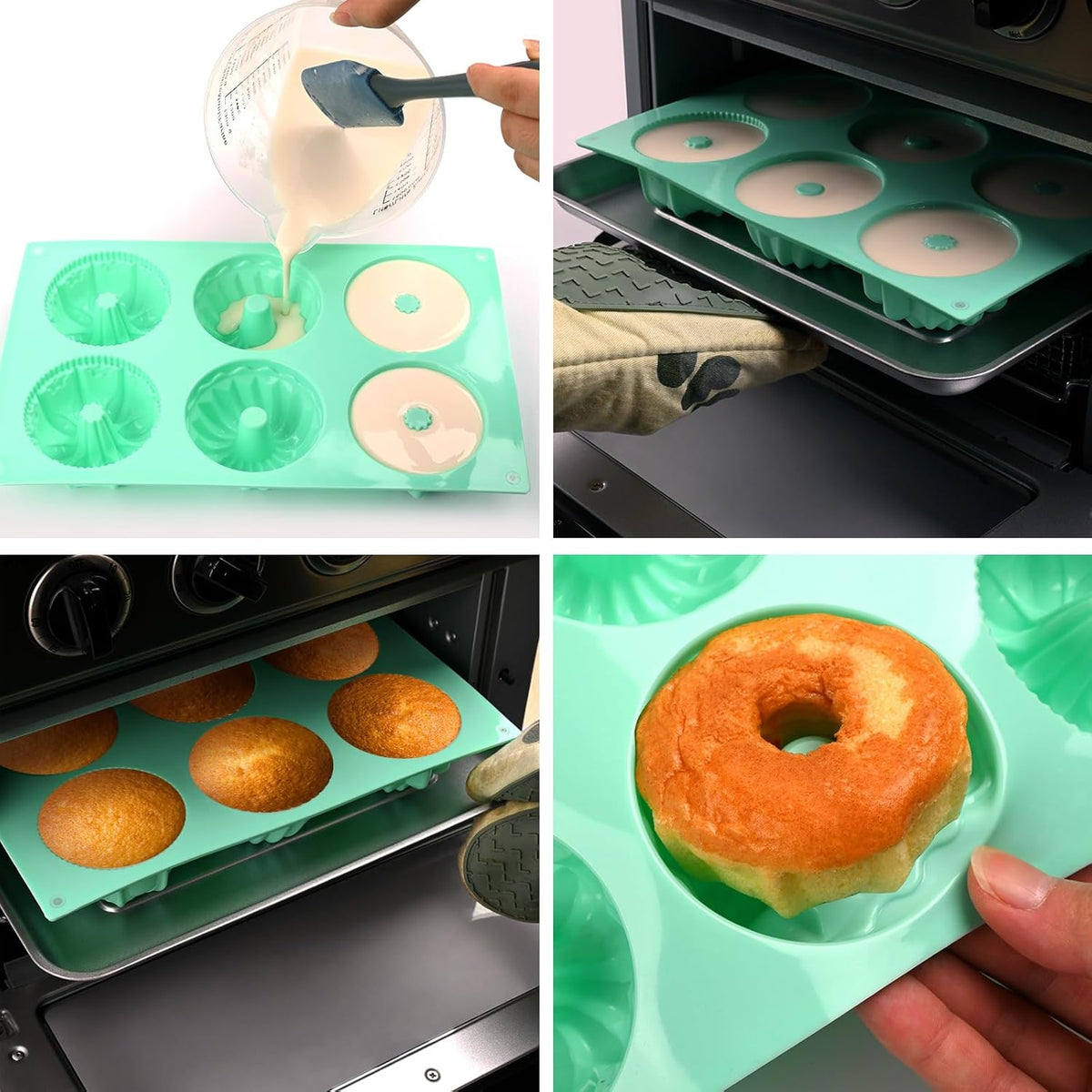 HUAKENER 2 Pcs Mini Fluted Cake Pan, 6-Cavity Fluted Tube Cake Pan, Non-stick Silicone Baking Mold for Cupcakes, Donuts, Cornbread, Brownies, Jellies