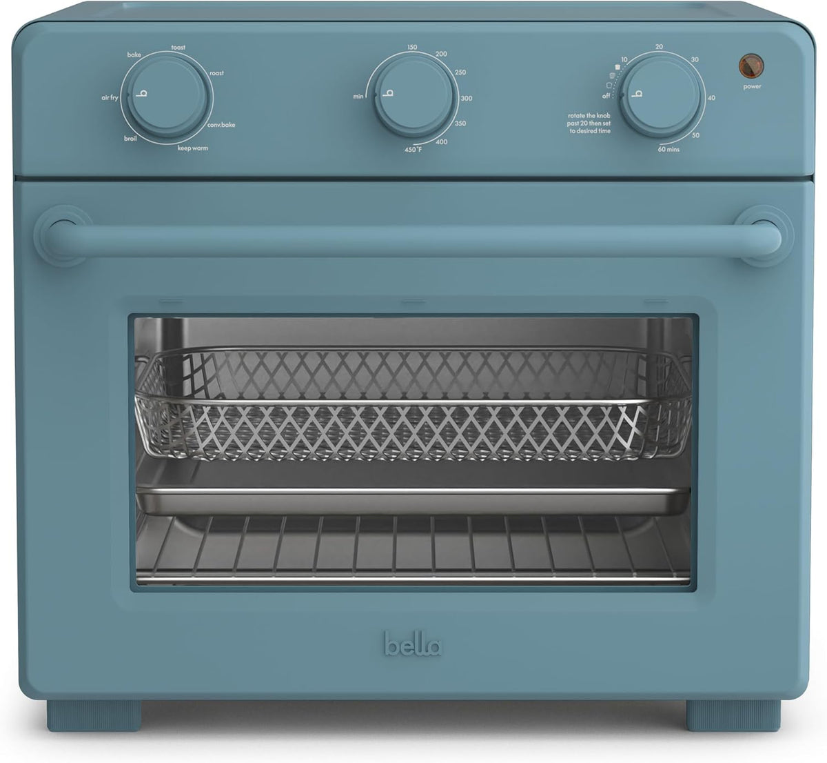 bella Air Fry Toaster Oven, 7 Preset Cooking Options, Dishwasher-Safe EverGood Coated Trays Included, 60-Minute Auto Shutoff w Audible Timer, Power Indicator Light, 1700 Watt, Surf