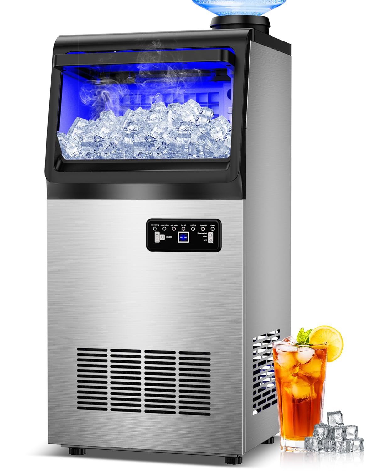 Commercial Ice Maker Machine, 110LBS/24H with 35=0LBS Storage Bin, 15" Wide Built-in Undercounter/Freestanding Ice Maker Machine for Home Bar Outdoor, 40PCS Ice Cubes Ice Machine, Self Cleaning