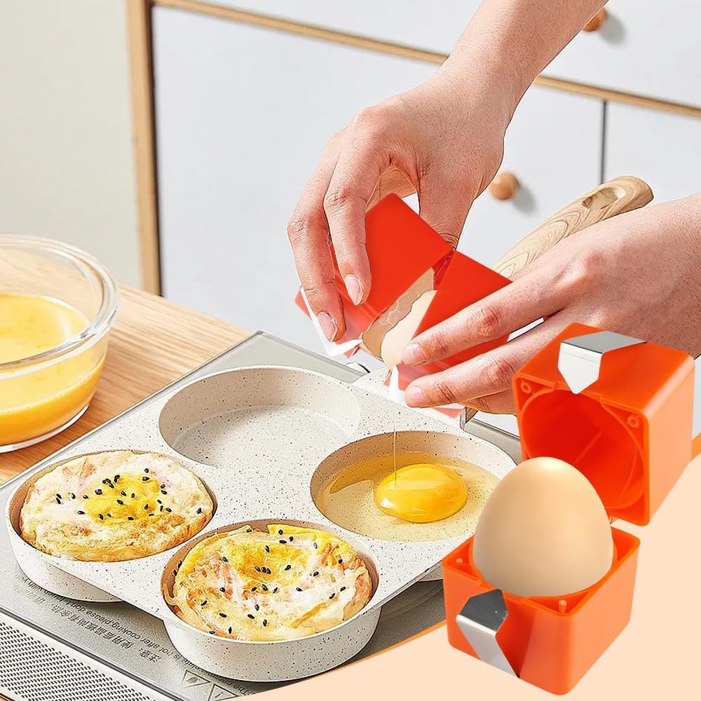 Egg Shell Opener Remover, Eggs Peeler Separator for Boiled and Raw Eggs, Stainless Steel Eggshell Cutter Kitchen Tools for Cooking and Breakfast Prep (Orange Square, 2 Pcs)
