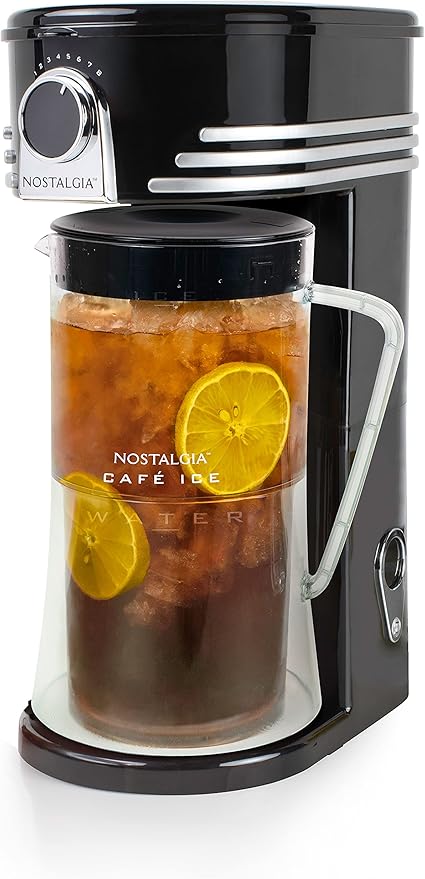 Nostalgia 3-Quart Iced Tea & Coffee Brewing System With Double-Insulated Pitcher, Strength Selector & Infuser Chamber, Also Perfect For Lattes, Lemonade, Flavored Water, Black