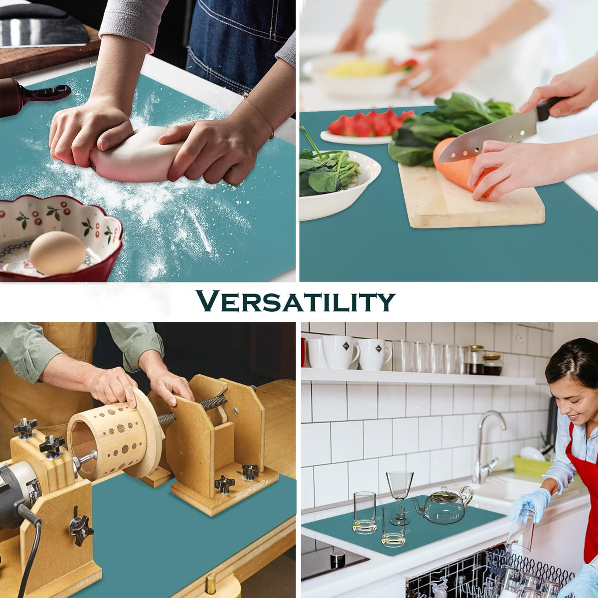Extra Large Silicone Countertop Mat, Silicone Table Mat Kitchen Counter Protector Nonslip Heat Resistant Desk Mat for Crafts Kids Dinner Placemat Pastry Dough Rolling Mat, Dark Green