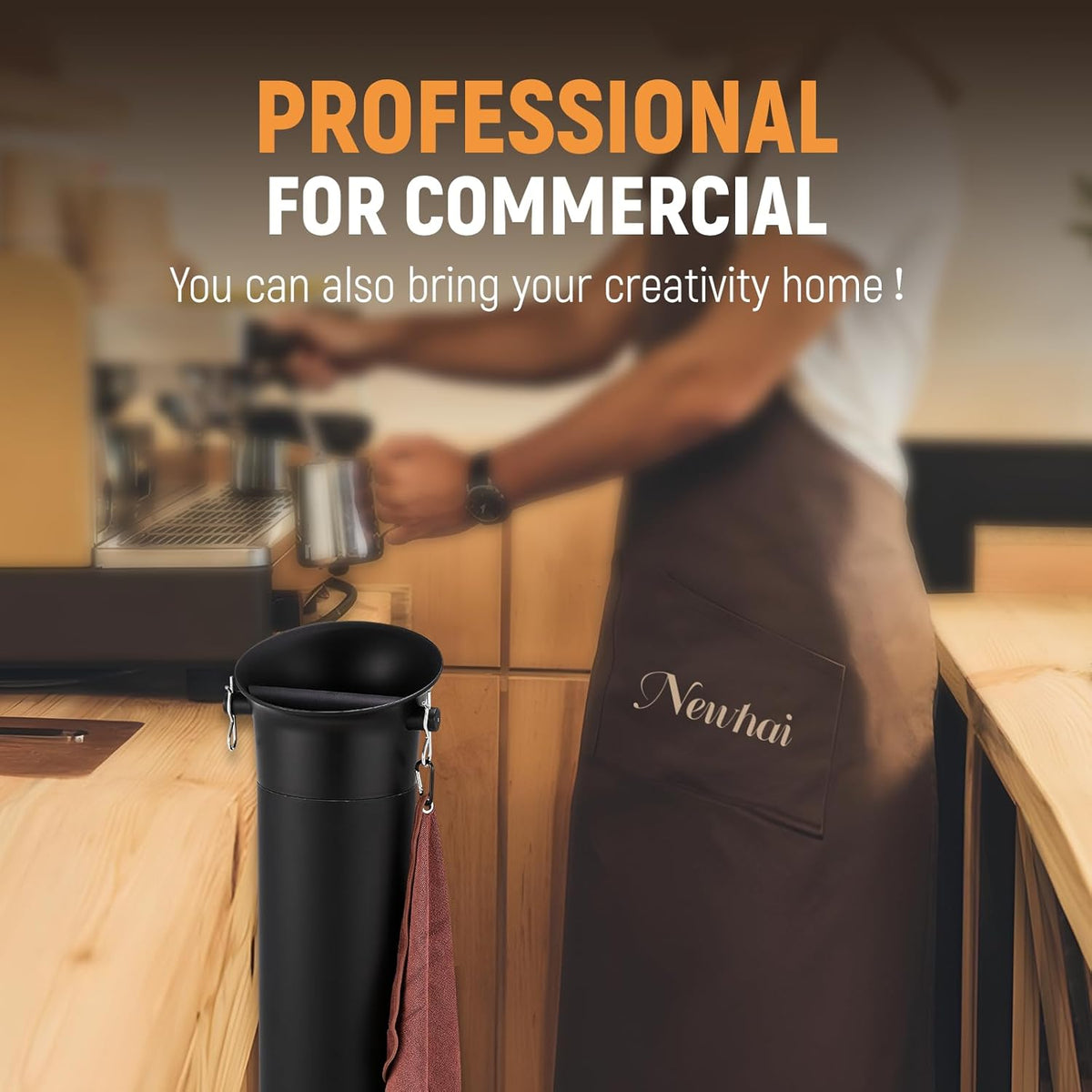 Newhai Espresso Coffee Knock Box for Commercial Use, with 30 Gabbage Bags & towal, Detachable Design, 4.2 Gal Large Capacity