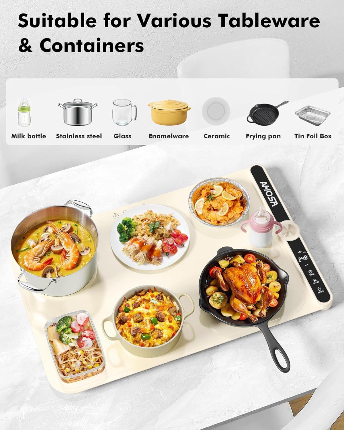 Warming Mat for Food, Fast Heating Electric Food Warmers with 9 Level Temperature and 6 Hours Timer, Large Roll Up Silicone Food Heating Mat, Portable Warming Trays for Buffets Party (Yellow)