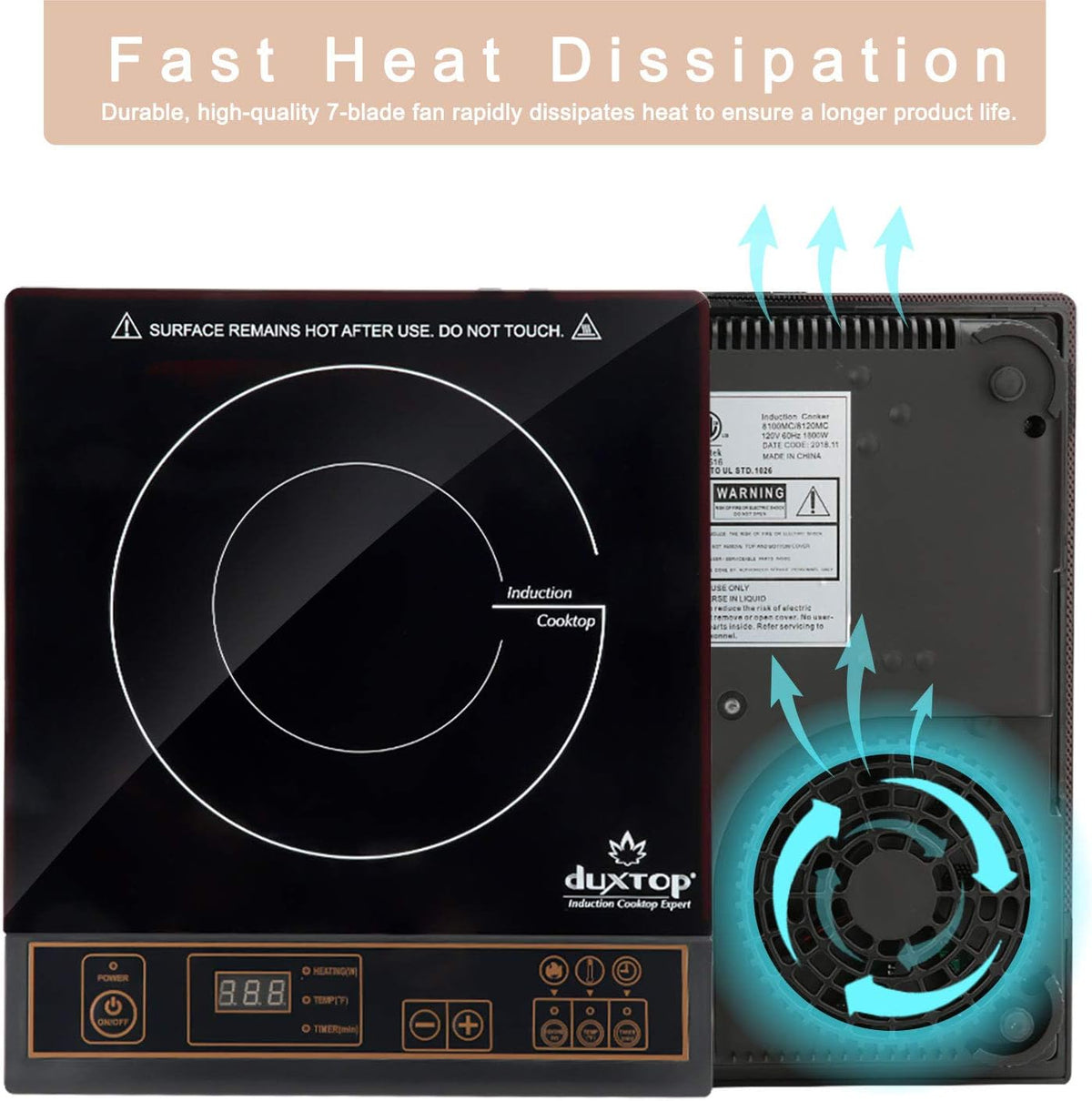 Duxtop 1800W Portable Induction Cooktop Countertop Burner, Gold 8100MC/BT-180G3