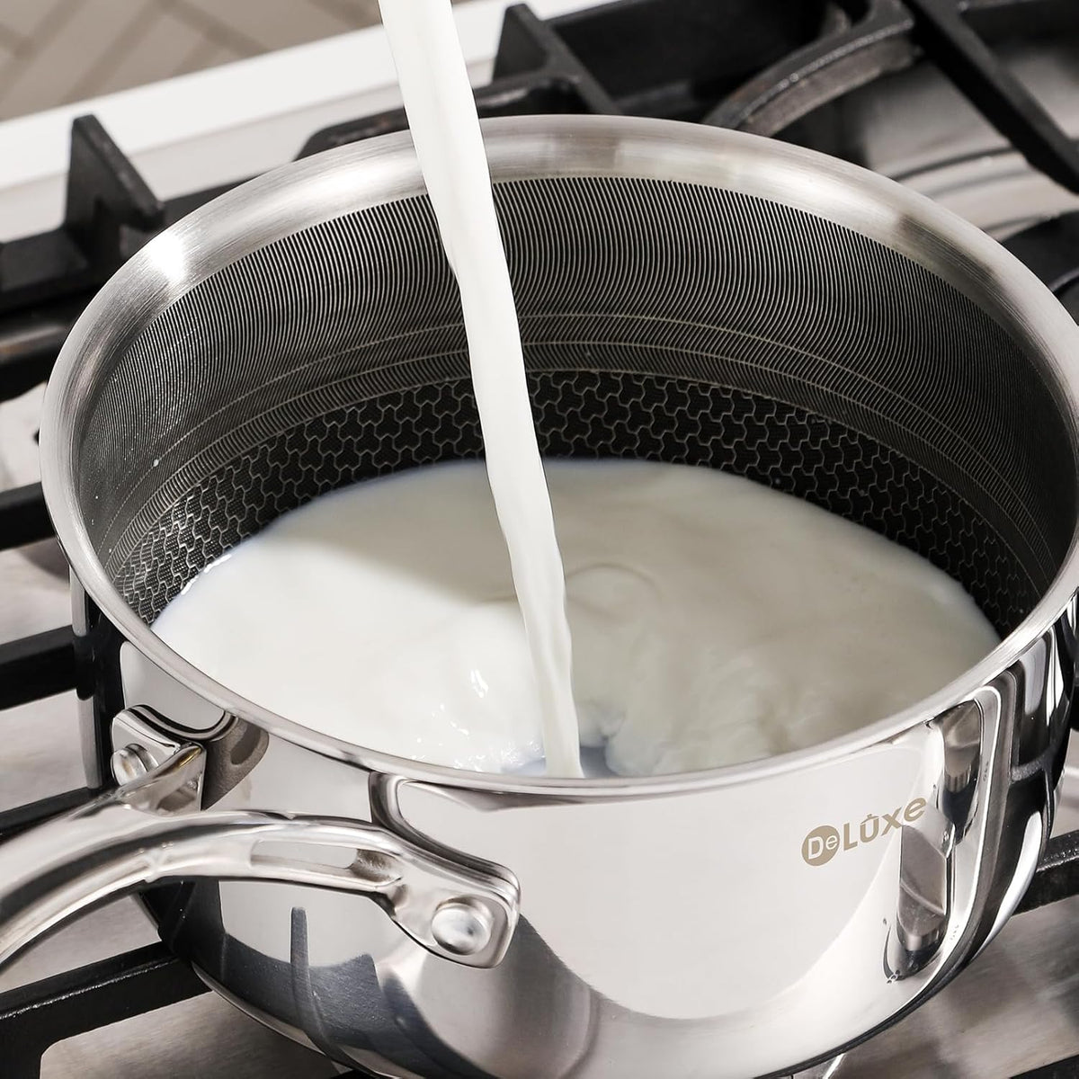 DELUXE Hybrid Ceramic Nonstick 6 PCS Pot Set, 1.3, 3&5.4-Quart Pot with Tempered Glass Lid, Stainless Steel Cookware Pots with Stay-Cool Handle, Dishwasher Safe, Compatible with All Cooktops