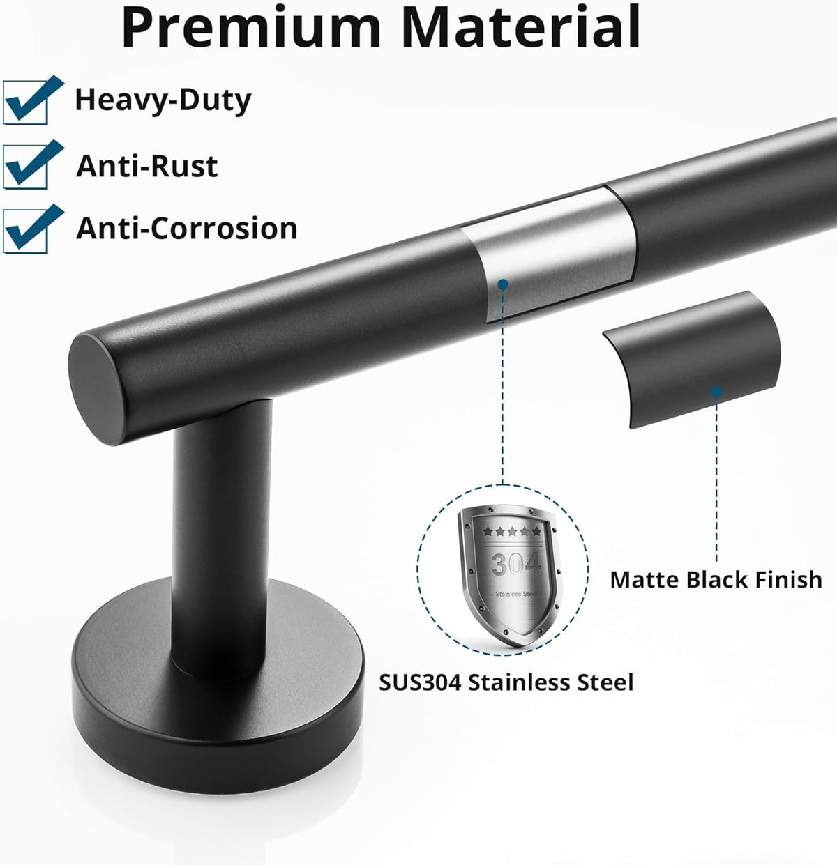 SAYAYO Black Towel Rack for Bathroom, 24 Inch Towel Bar Towel Rod Towel Holder Wall Mount SUS304 Stainless Steel (21 Inch Hanging Length)