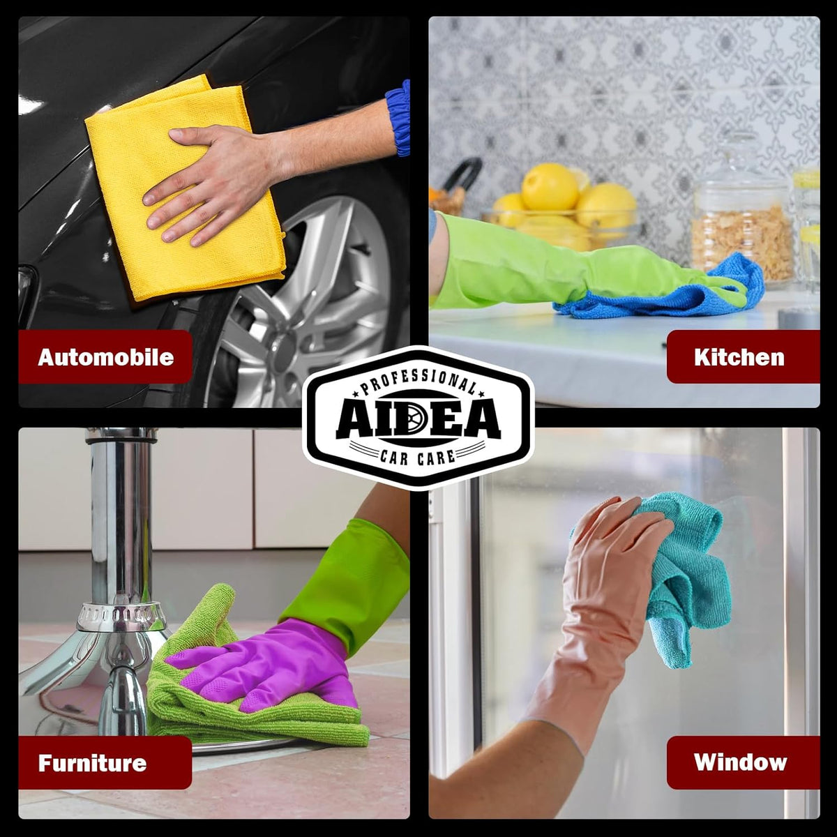 AIDEA Microfiber Cleaning Cloth 20PK, Microfiber Towels for Cars, Dusting Cloth Cleaning Rags for SUVs, House, Kitchen, Window, Workshops, Cleaning Supplies 12"×12"