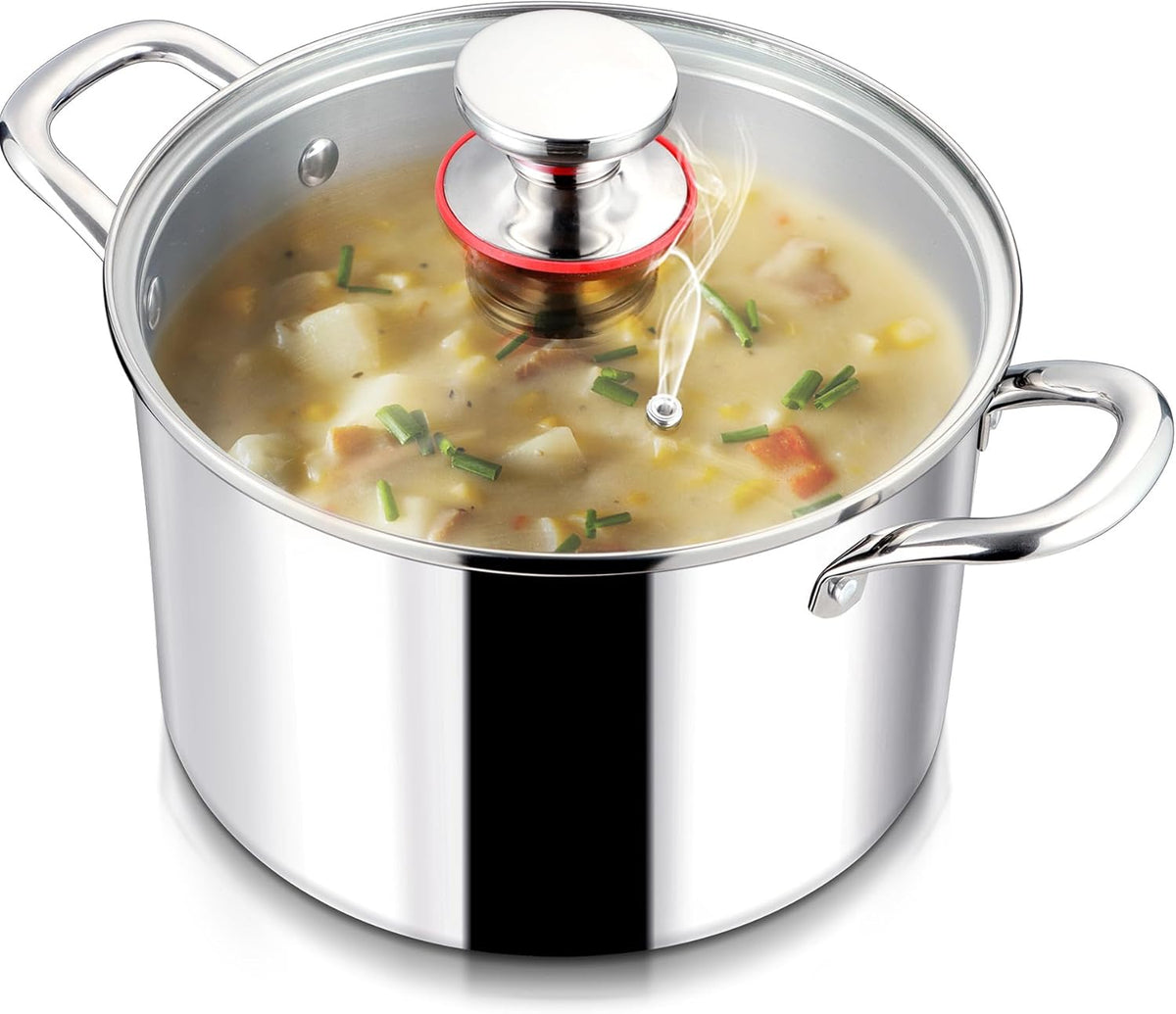 LIANYU 8QT 18/10 Stainless Steel Stock Pot with Lid, 8 Quart Stockpot with Triple Ply, Heavy Duty Big Cooking Pasta Soup Canning Induction Pot for Boiling Strew Simmer