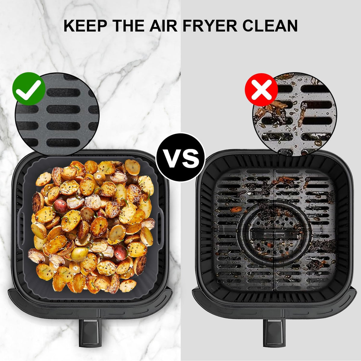 9-Inch Square Silicone Liners for Large Air Fryer 2Pack, Silicone Pot Baking Accessories for Chefman 6 to 8.5QT, Reusable Air Fryer Tray Insert for Oven Microwave Accessories