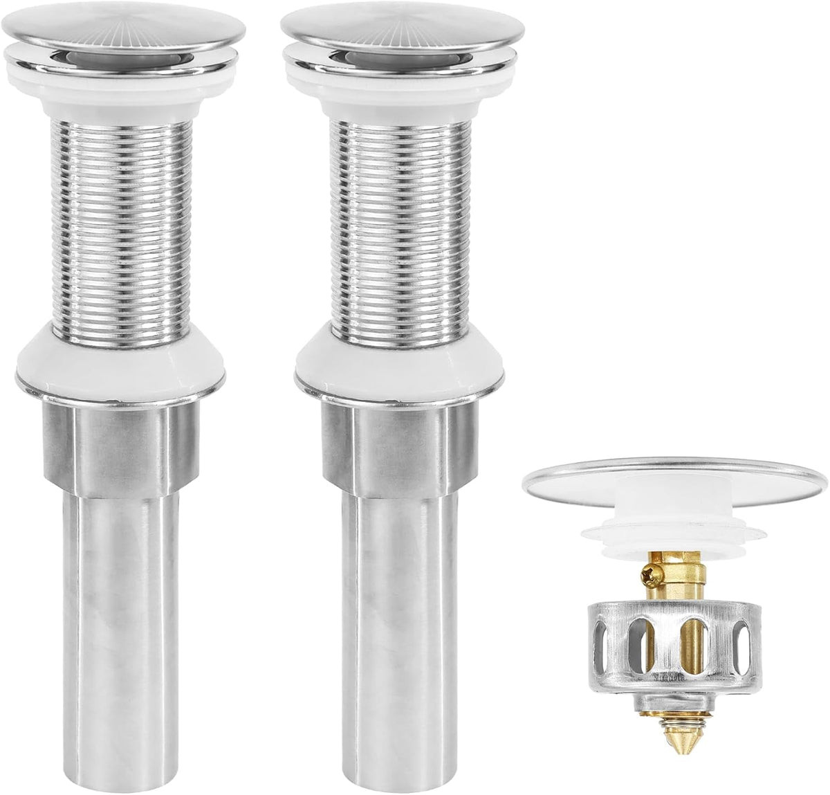 Bathroom Sink Drain,2 Pack Drain Stopper Without Overflow,Pop Up Drain Assembly with Detachable Strainer Basket,Built-in Anti-Clogging, Stainless Steel Nut Brushed Nickel