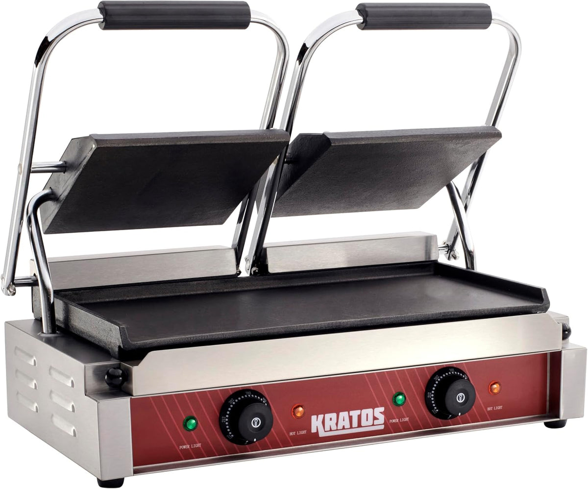 Kratos Commercial Electric Panini Sandwich Grill with Smooth Plates, 18.7"x9" Cooking Surface, Commercial Countertop Panini Press, 120V, 3500W (29Y-024)