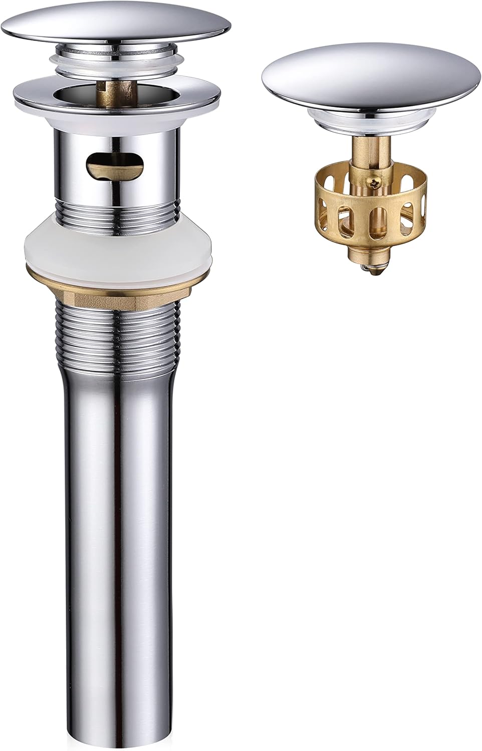 Pop up Sink Drain Stopper with Overflow Chrome for Bathroom Vessel Vanity Sink Art Basin, Big Cap Sink Drain with Overflow, Metal Pop-up Drain Strainer with Detachable Basket Stopper