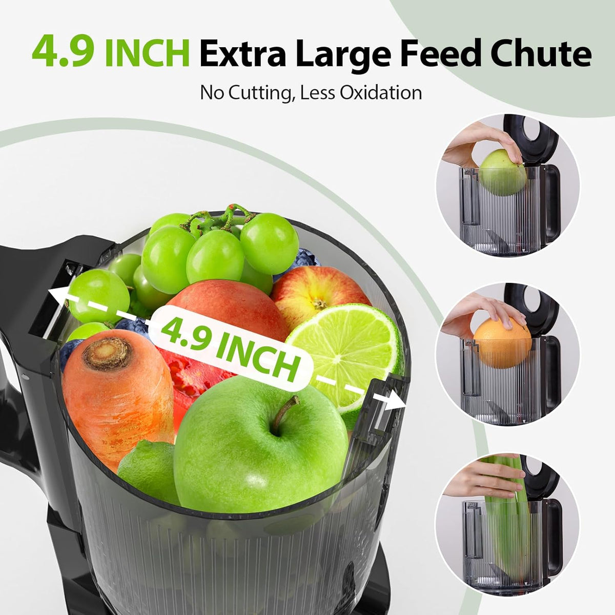 Aeitto Cold Press Juicer, Juicer Machines with 4.9" Large Feed Chute, Fits Whole Vegetables and Fruits, Professional Juice Maker, Easy to Clean, High Juice Yield, Easy to Assemble,Black